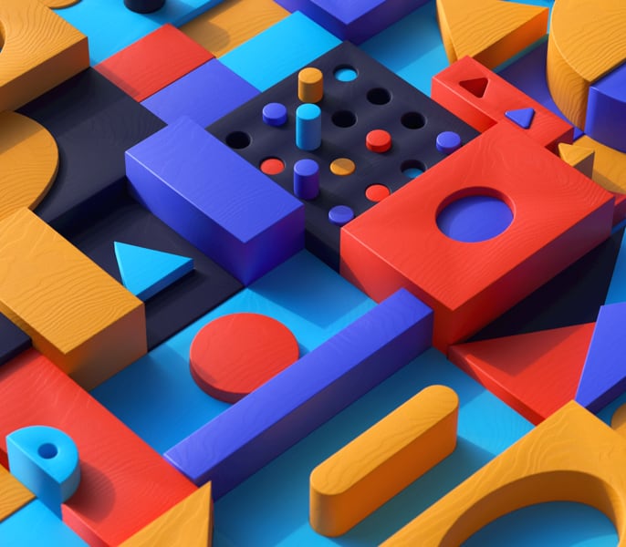 Abstract illustration featuring various colored geometric shapes